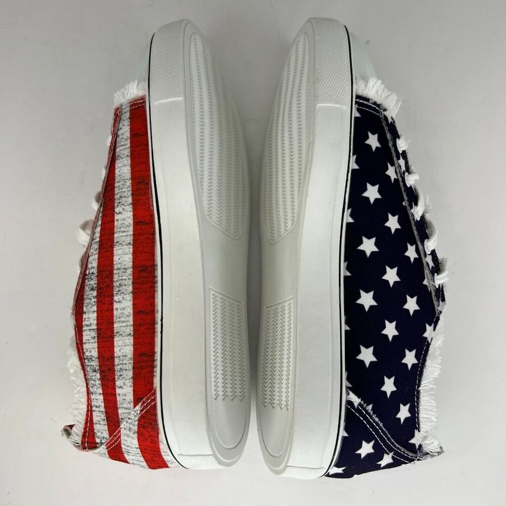 Womens Blue Red Star Striped Pattern Low Top Lace Up Flat Size 7 Canvas Sneakers - Picture 6 of 8